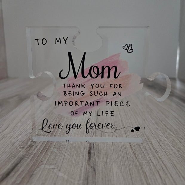 Mom Puzzle Decor Plaque with Heartfelt Message  Mother's Day Appreciation Gift Idea