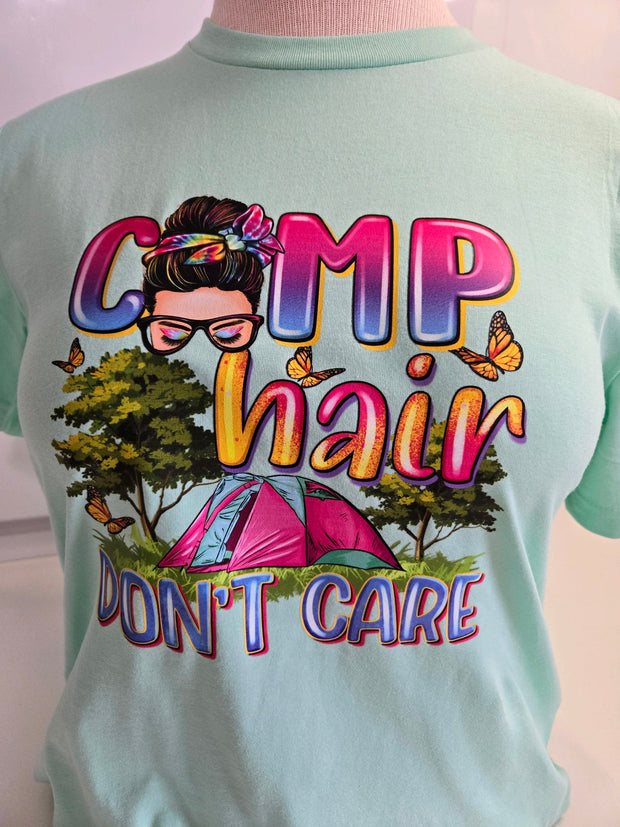 T-Shirt Camping - CAMP HAIR DON'T CARE tee tshirt Medium