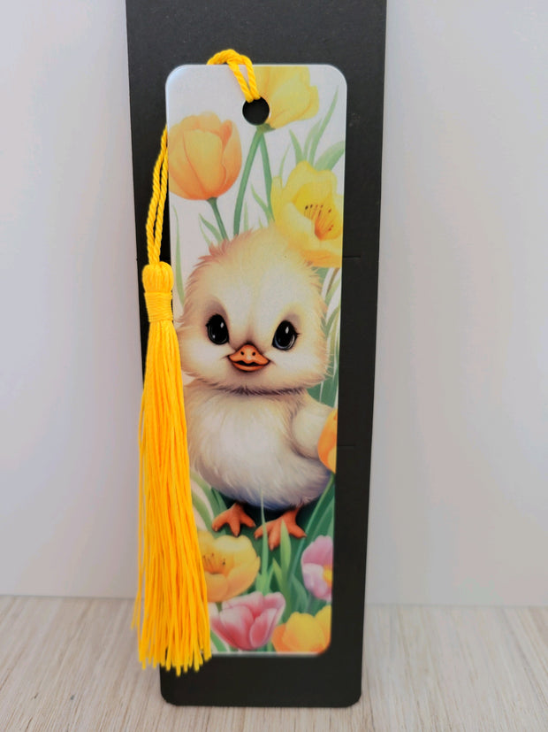 Easter Spring Chick & Tulips Bookmark with tassel colorful