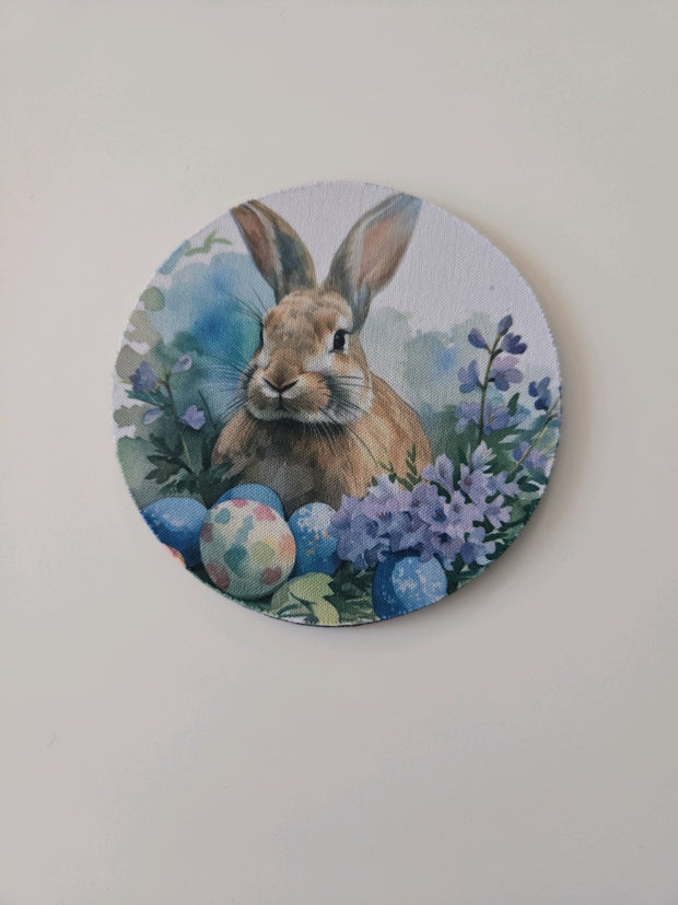 Easter Bunny Coaster Colorful multi color Coffee Cup Holder 4"  Round or Square beverage mug drink coaster