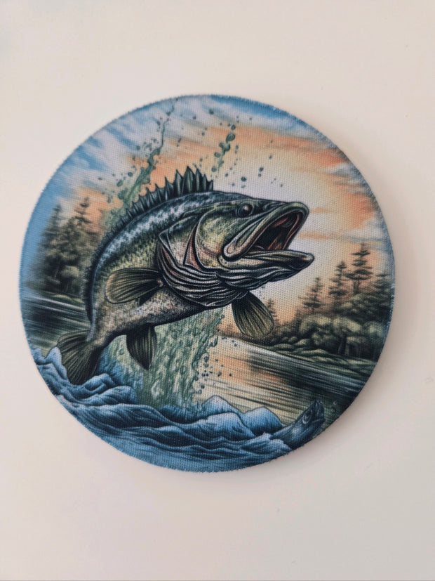 Coaster -  FISHING Colorful fish out of water Cup Holder 4"  Round or Square beverage mug drink coaster