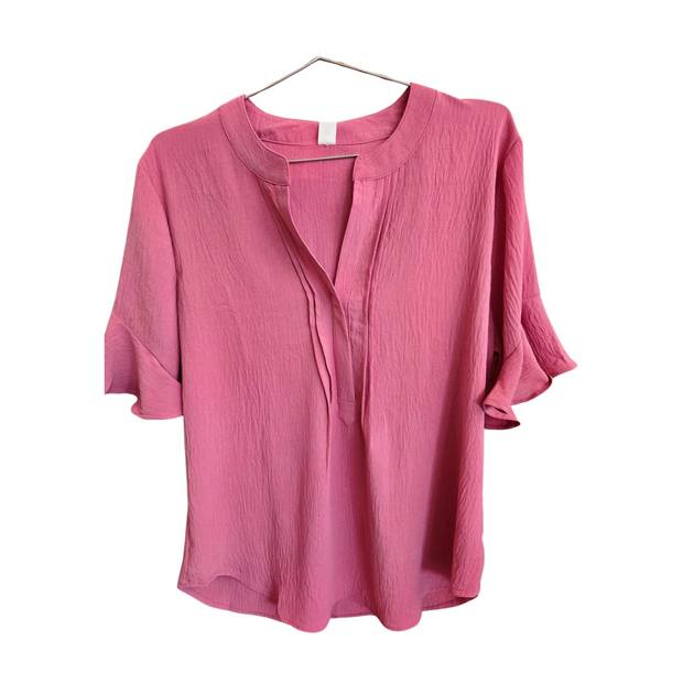 Dressy Top MAUVE Color V- pleated Front Size LARGE
