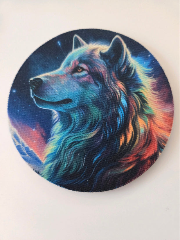 WOLF head Coaster  Colorful multi color Coffee Cup Holder 4"  Round or Square beverage mug drink coaster