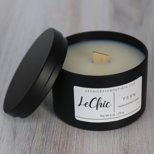 Candle ~ Fern scented soy black tin