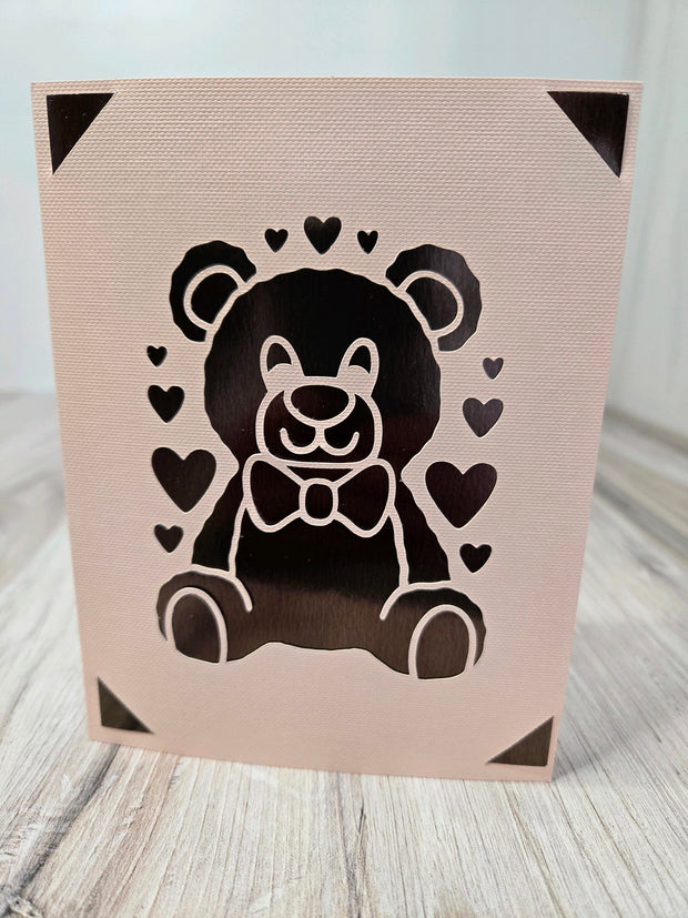 Card TEDDY BEAR - hearts Baby Shower Congratulations card notecard blank inside