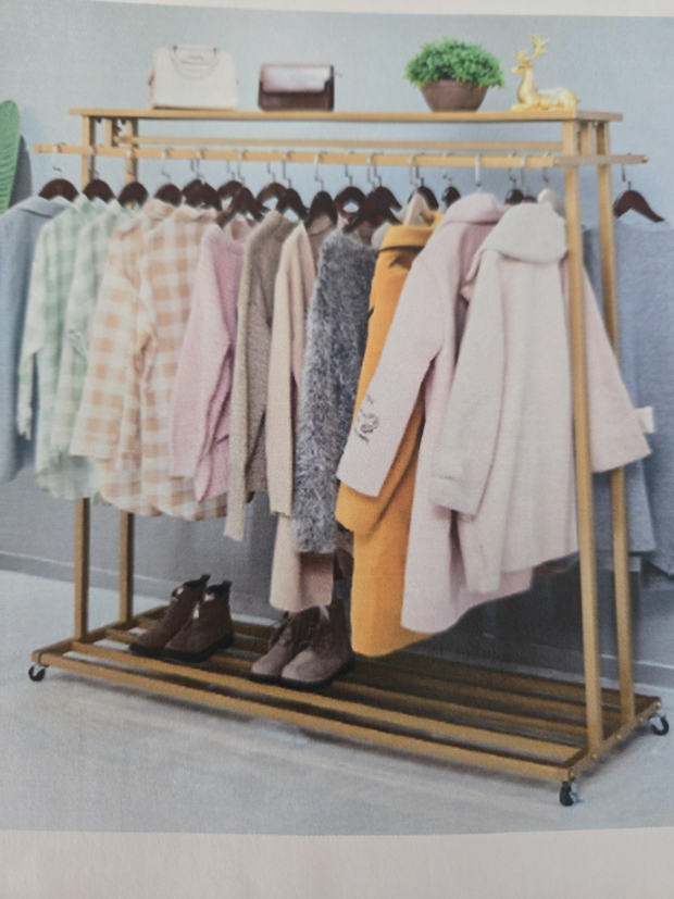 Metal Clothing Rack Rolling 63" GOLD