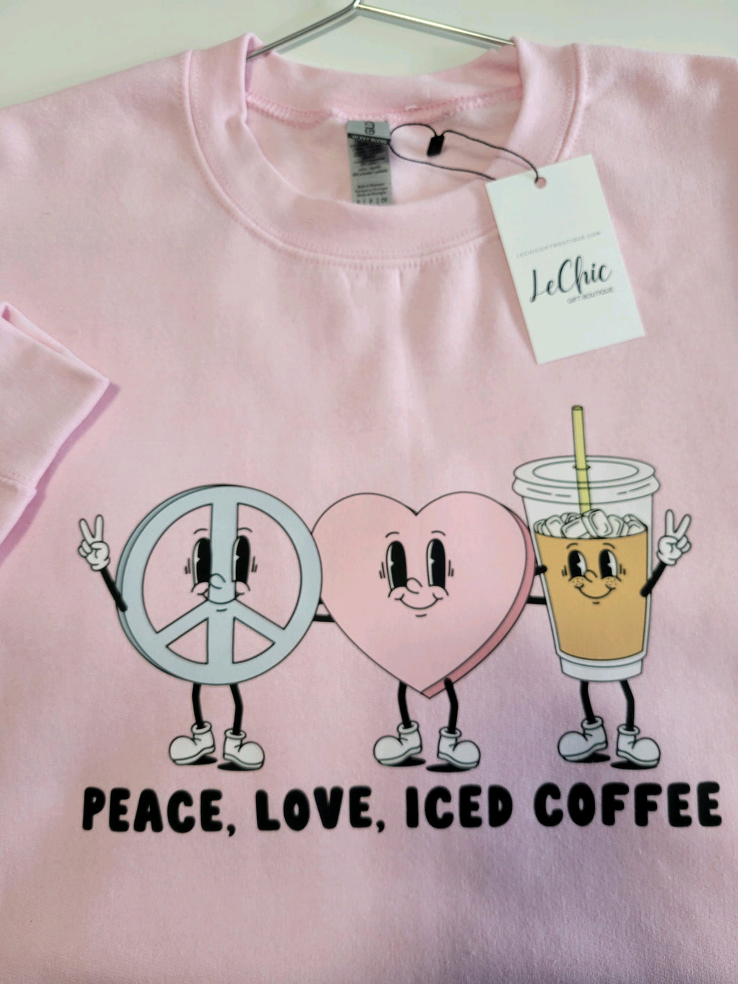 Sweatshirt - PEACE, LOVE, ICED COFFEE - Light Pink