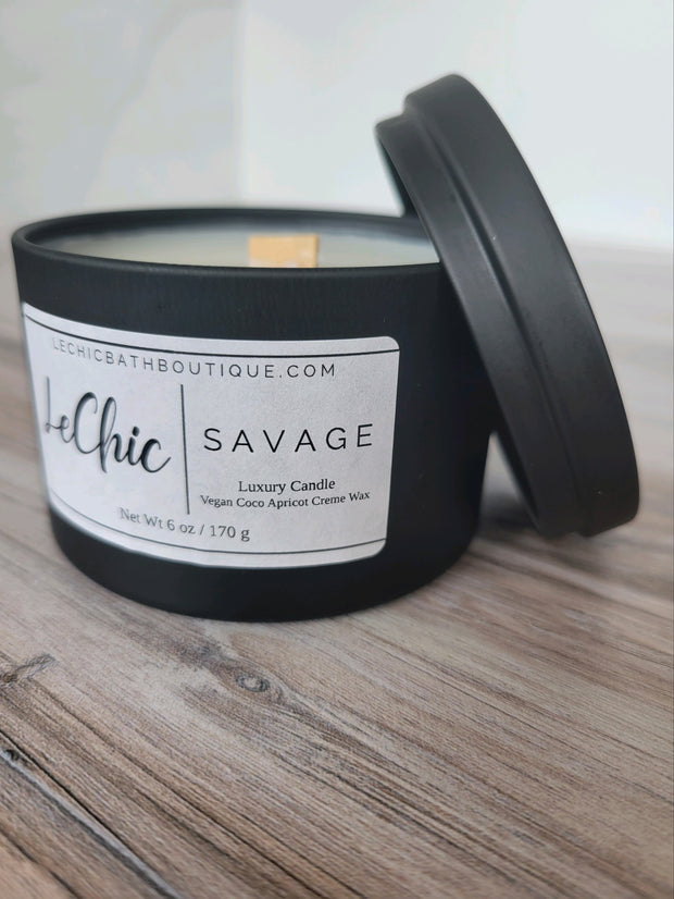 Candle ~ SAVAGE  scented black tin home decor candle
