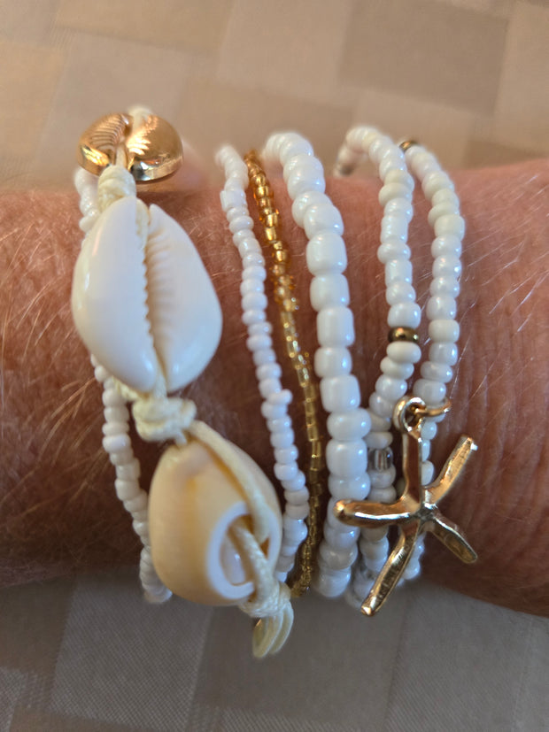 Bracelet - BEADED STACKABLE - Shells starfish BEAD Bracelet