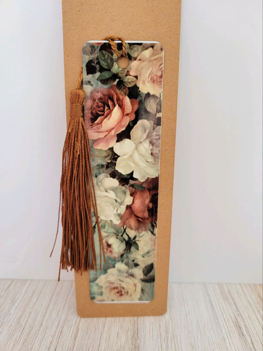 Rose Vintage Bookmark Floral Bookmark with tassel muted color Flowers reading
