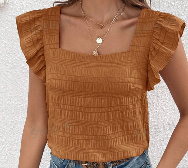 Blouse ruffled Top Burnt Orange