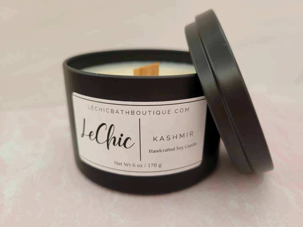 CANDLE ~ KASHMIR scented Tin soy candle Wooden Wick Soy Candle