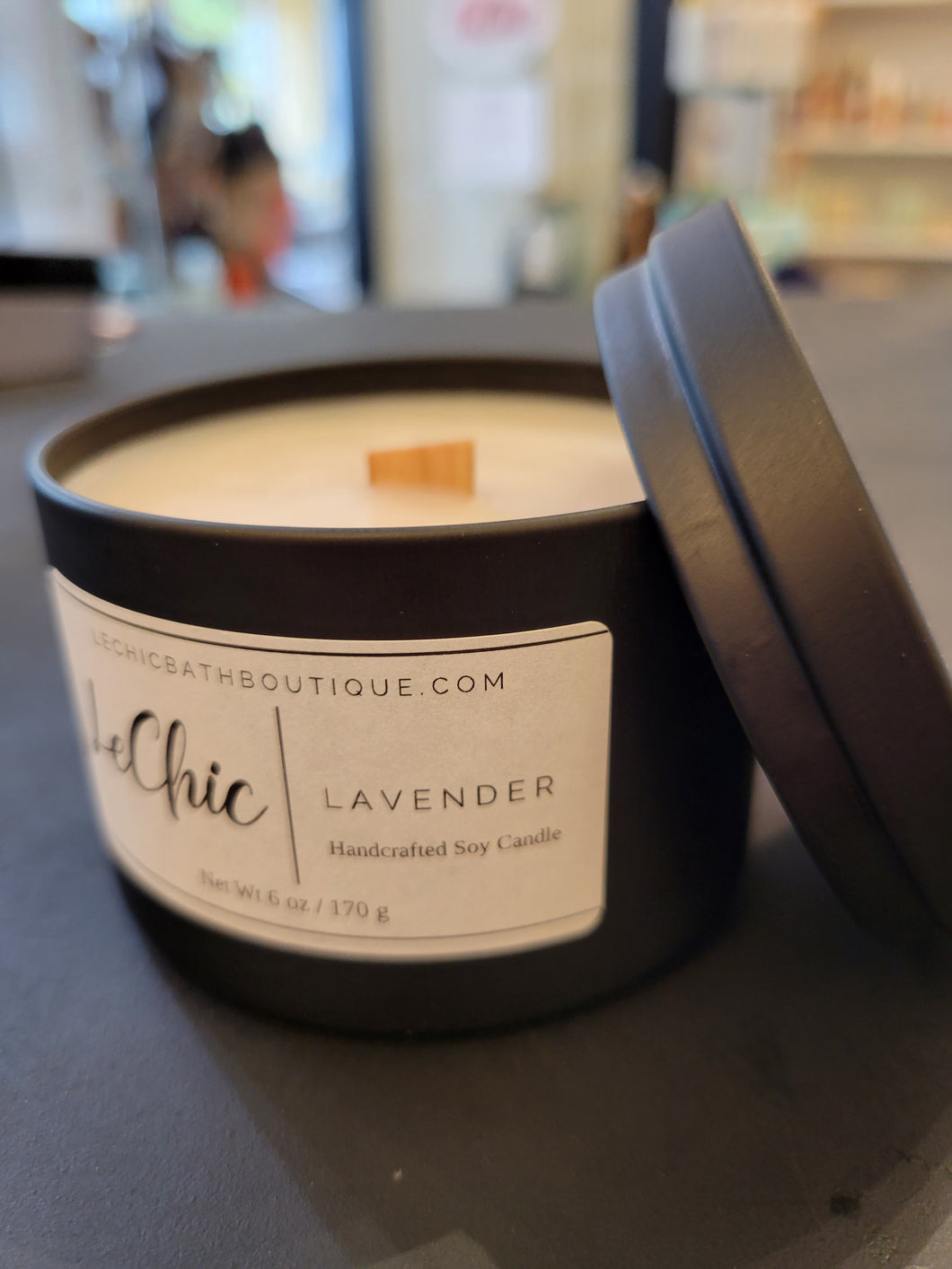 Candle ~ LAVENDER black tin candle