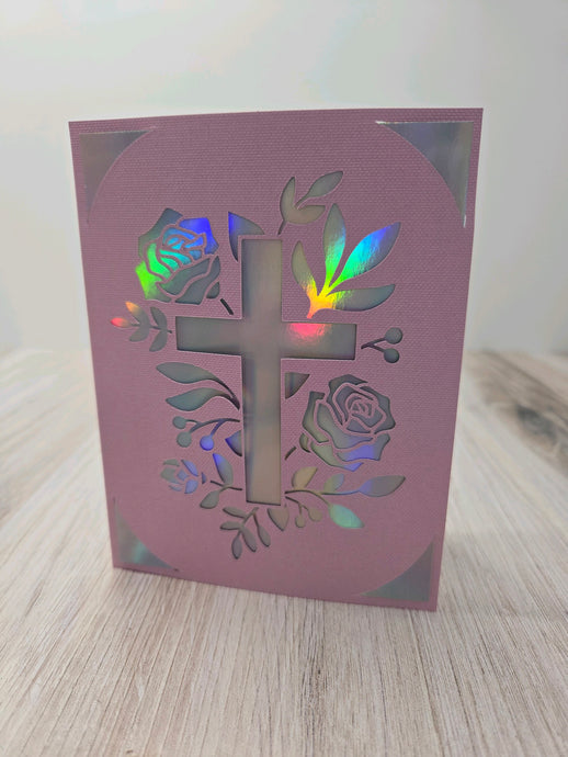 Card - CROSS Religious Easter flowers blank inside