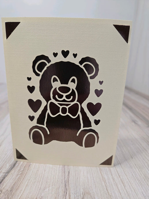 Card TEDDY BEAR - hearts Baby Shower Congratulations card notecard blank inside