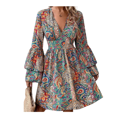 Dress MULTICOLOR  Floral Paisley BOHO Print Allover