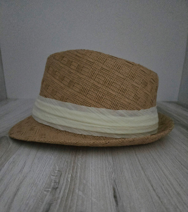 HAT - Fedora Straw Sun Hat Brim Hat Off white band unisex