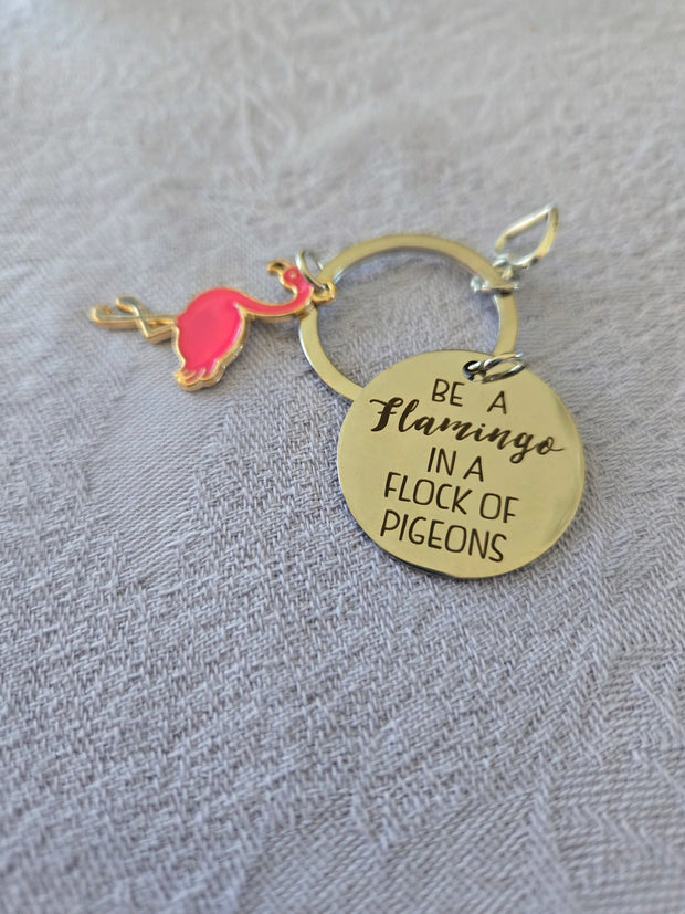 Keychain - Pink Flamingo metal ring