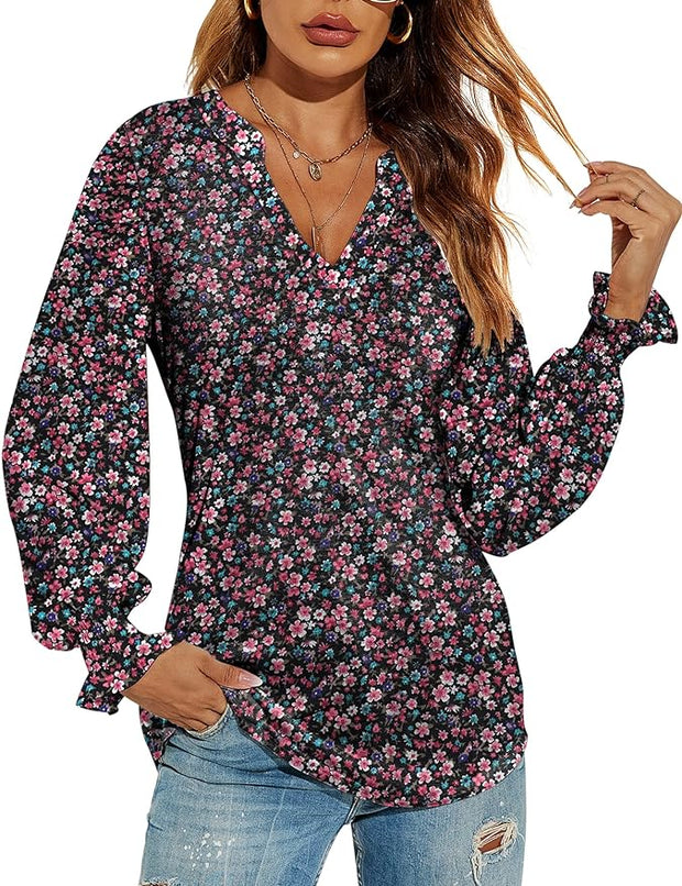 Top Floral trendy long sleeve elastic cuff