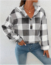 Sweatshirt Hooded long sleeve gingham plaid