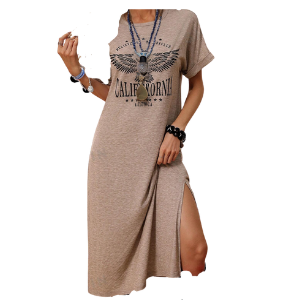 Dress Athleisure short sleeve dress casual high split