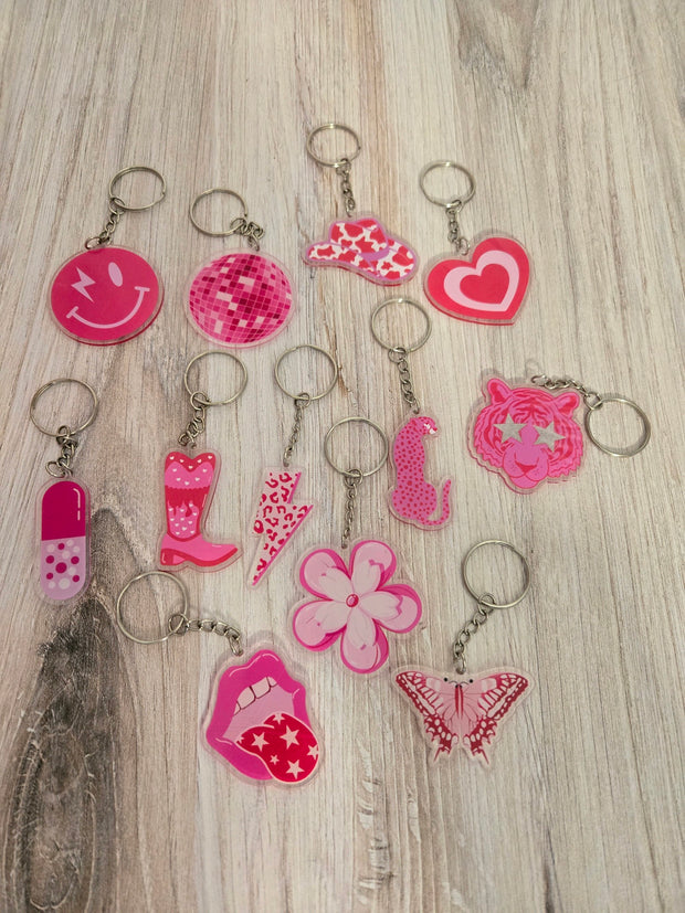 Keychain Cute Fun Pink Key ring friendship gifts girls acrylic