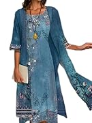 Dress Flowy Multi Color / Pattern with Jacket LONG Midi 3/4 Sleeve Summer Wedding Guest SIZE L 2 pc set