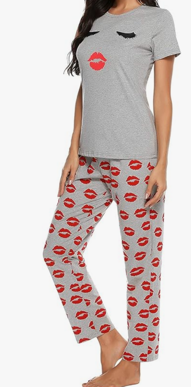 Pajamas Red Lips Grey PJ's set top and pants Gray