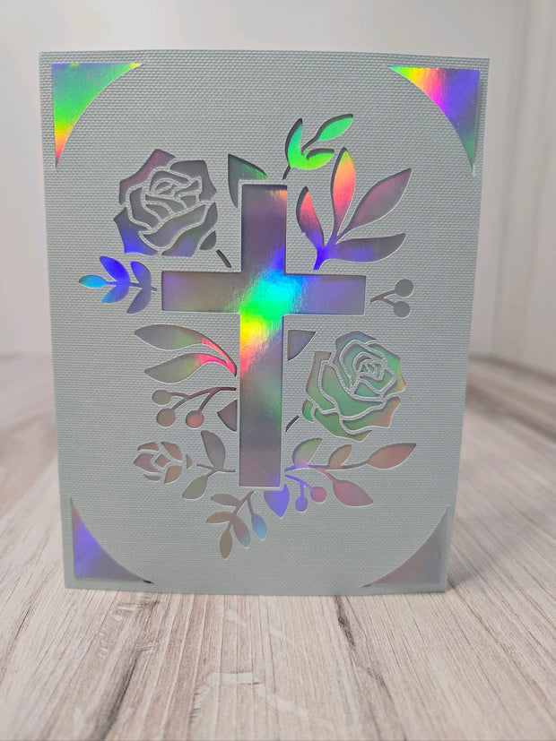 Card - CROSS Religious Easter flowers blank inside
