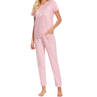 Pajamas Pink Cat Polka Dot set top and pants