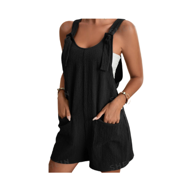 Romper BLACK sleeveless shorts with pockets