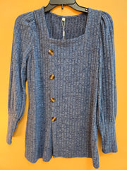 Top Trendy Square collar Long Sleeve blue dressy top