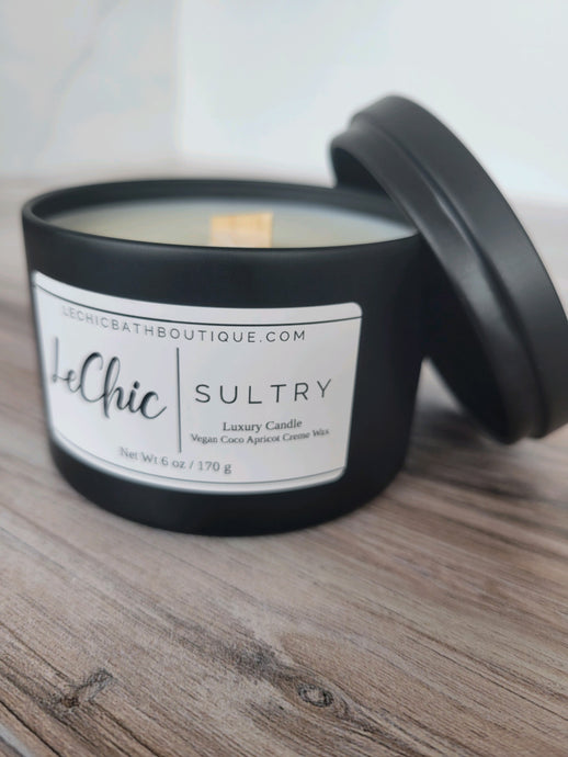 Candle ~ Sultry  black tin home decor