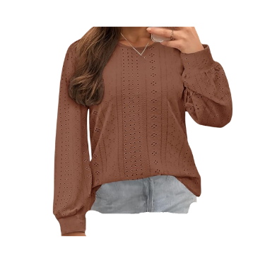 Top Shirt Blouse trendy eyelet long sleeves