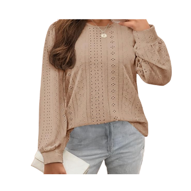 Top Shirt Blouse trendy eyelet long sleeves