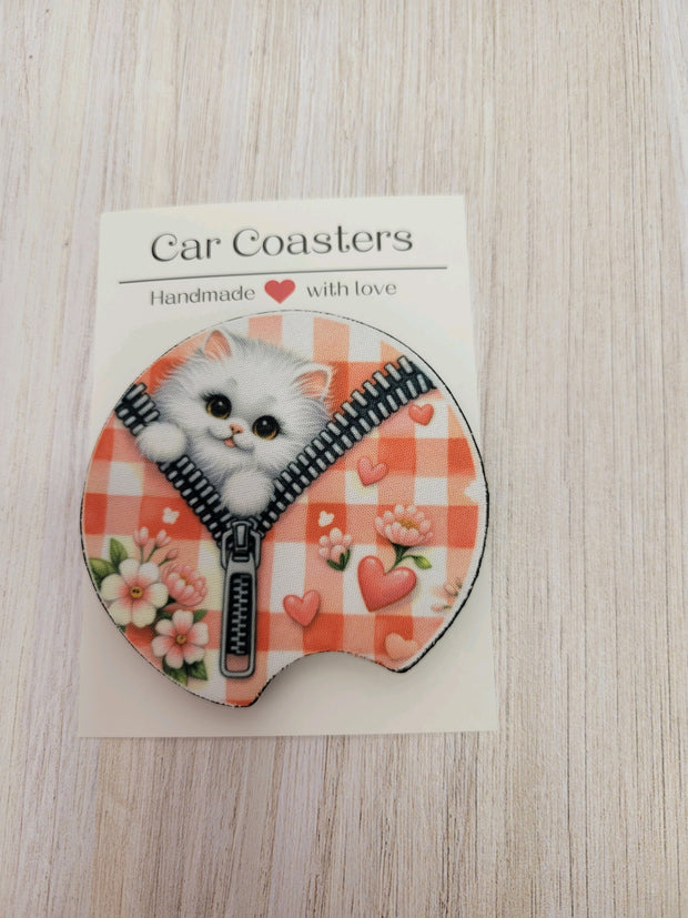Coasters VALENTINE'S KITTY Kitten Car Cup Holder 2.75"  Round Car Accessory
