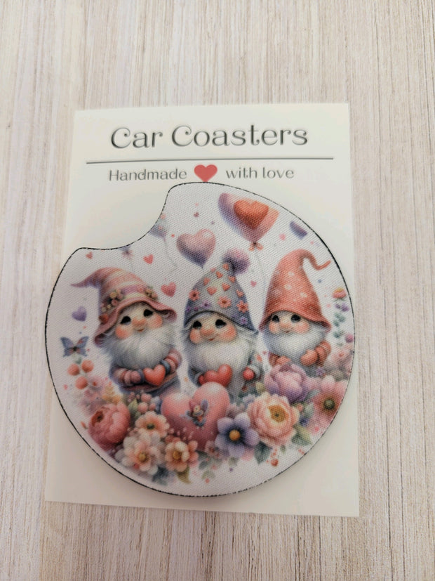 Coasters VALENTINE'S 3 GNOMES Car Cup Holder 2.75"  Round Car Accessory