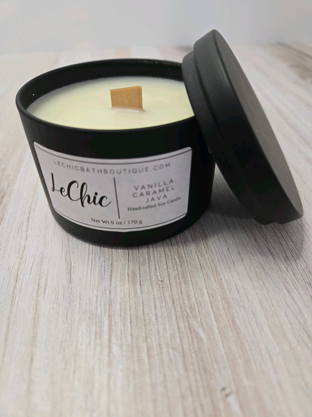 Candle Vanilla Caramel Java Black wood wick candle soy