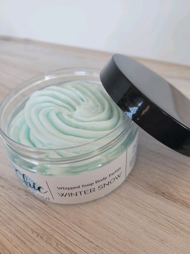 Whipped Body Parfait ~ WINTER SNOW scented whipped body soap with glimmers