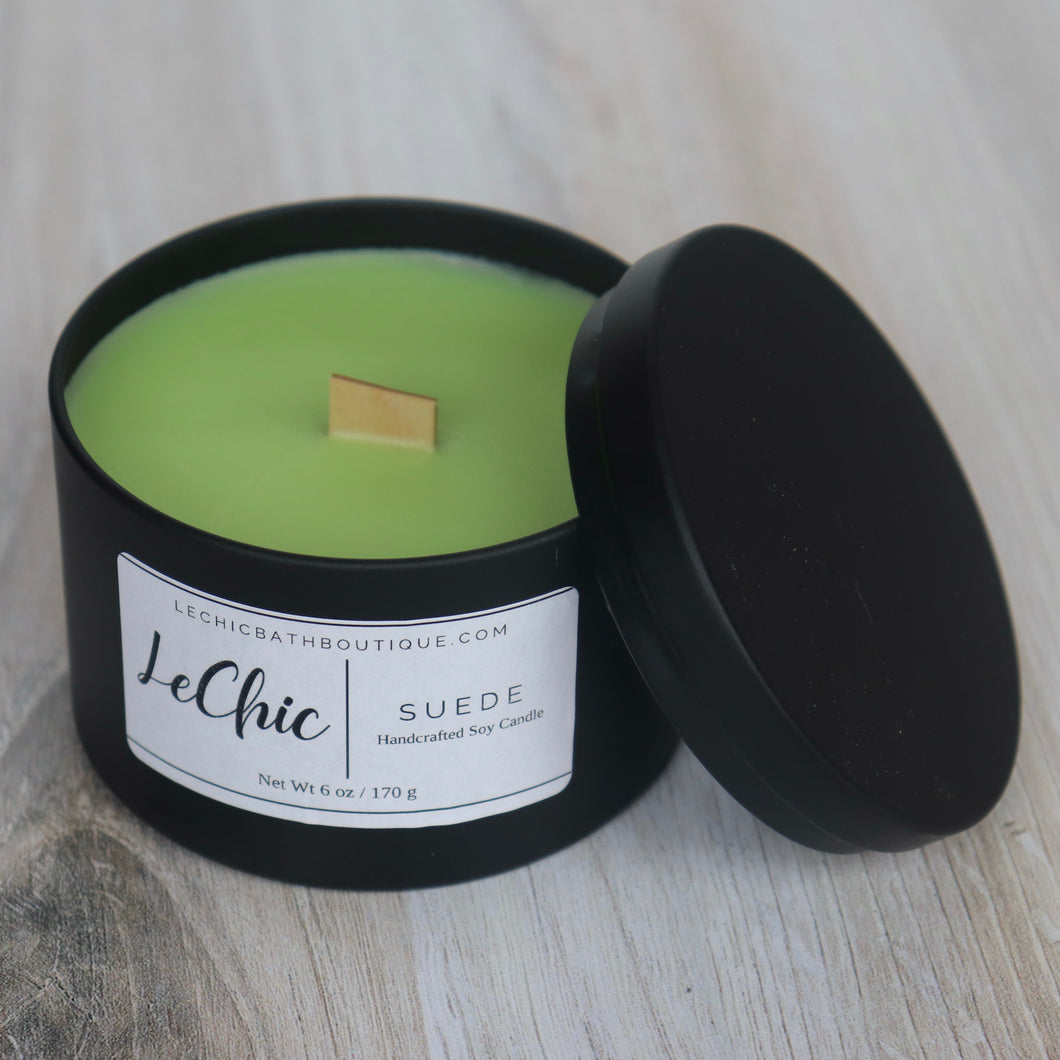 Candle ~ Suede black tin home decor candle