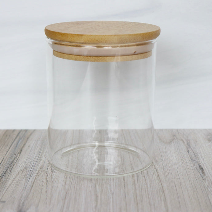 Jar - Glass Clear Natural Bamboo top refillable 12 oz