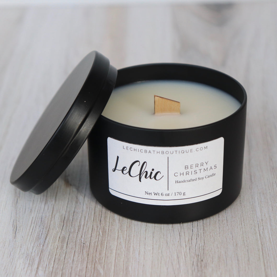 Black Tin Soy Candle ~ Berry Christmas
