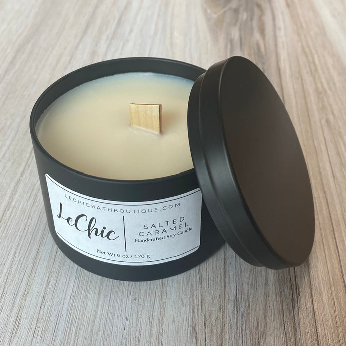 Black Tin Soy Candle ~ Salted Caramel