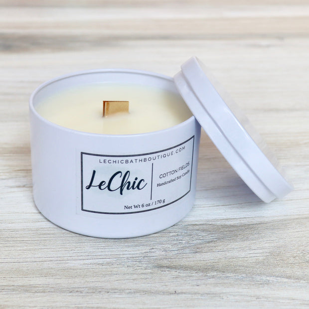 Candle ~ Cotton Fields white tin soy wax decorative