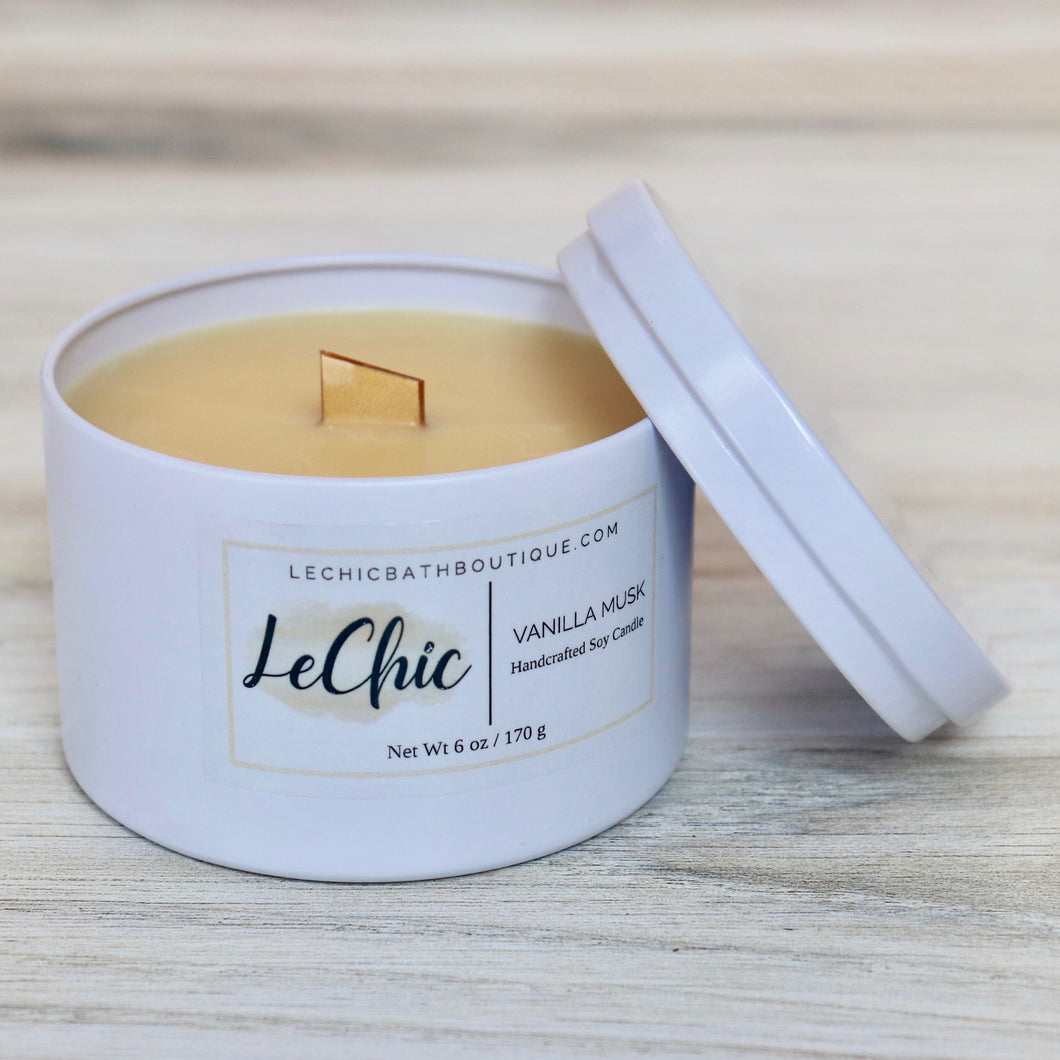 White Tin Soy Candle ~ Vanilla Musk