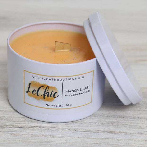 Candle ~ Mango Blast White tin soy wax