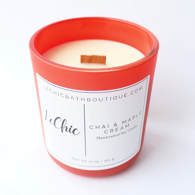 CANDLE Large Wooden Wick Soy Candle ~ Chai & Maple Cream