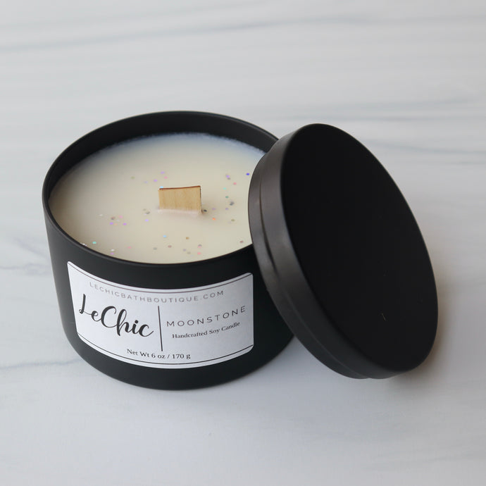 Black Tin Soy Candle ~ Moonstone