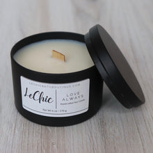 Candle ~ Love Always  black tin wood wick candle