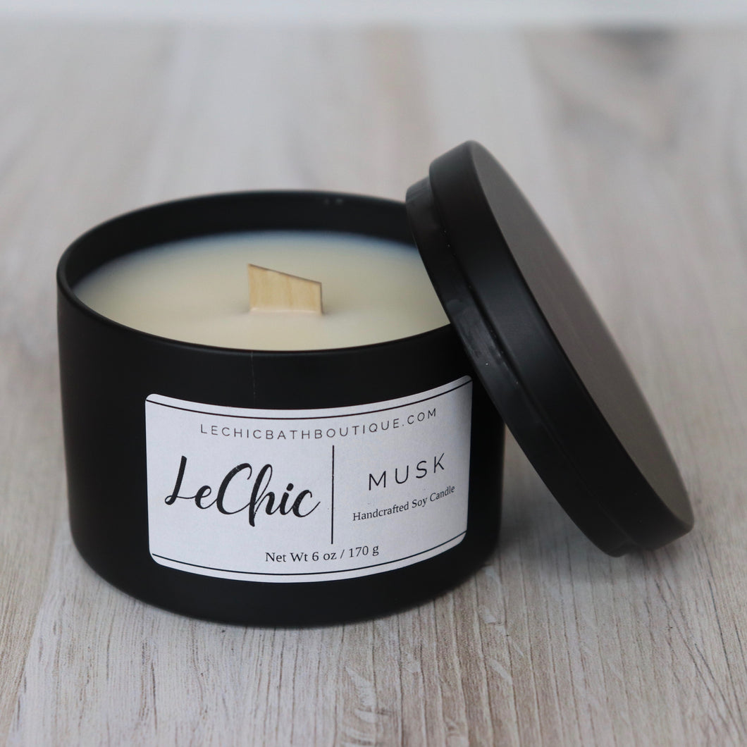 Candle ~ Musk scented soy black tin